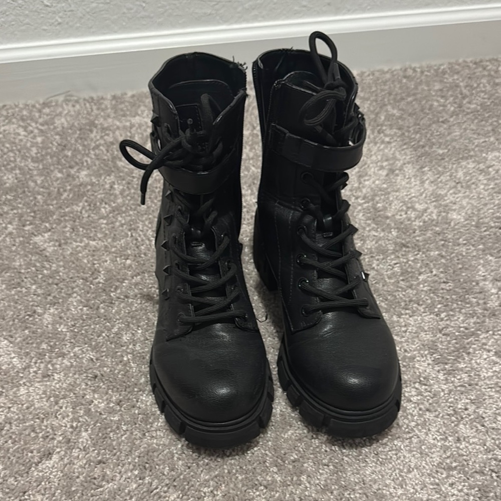G by Guess Black Combat Moto Boots Rugged Design